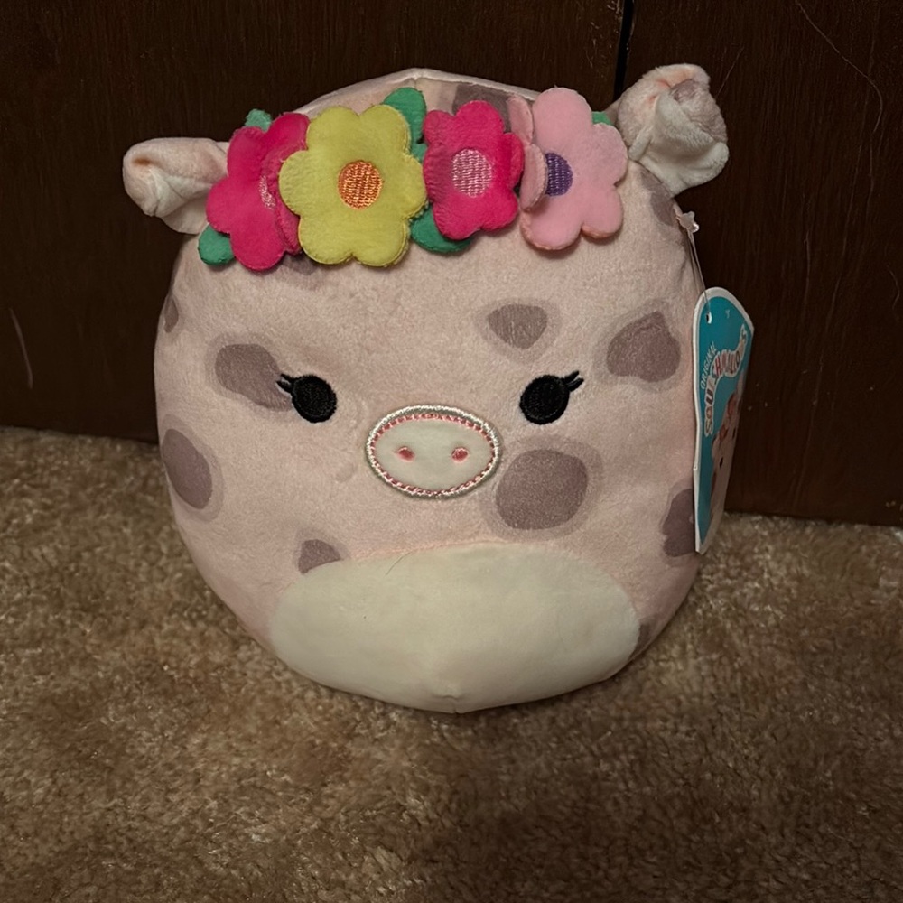 Squishmallow Pink Cow Plush with Floral Headband